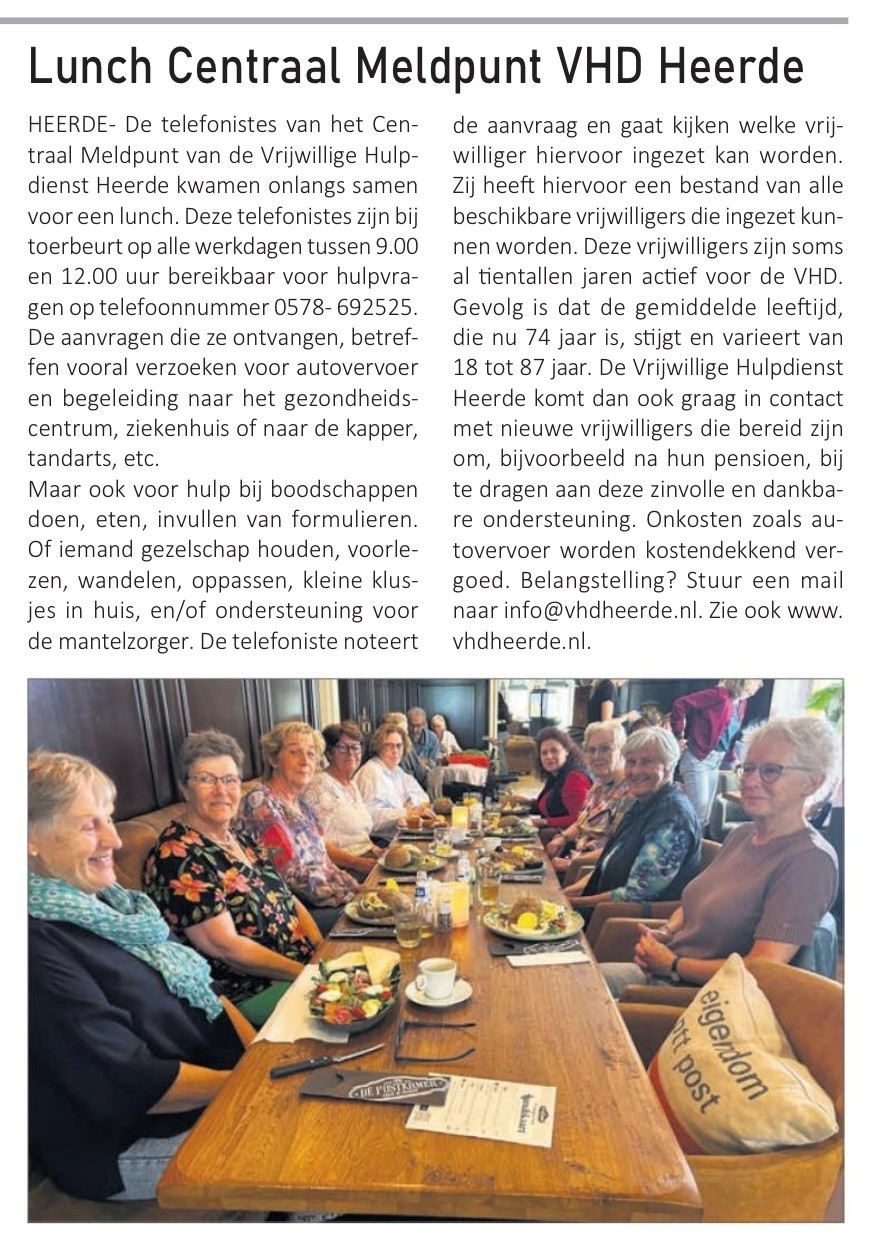 Lunch Centraal Meldpunt VHD Heerde